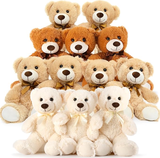 MaoGoLan Bulk Teddy Bear Baby Shower, 12 Packs Small Teddy Bear Stuffed Animals in Bulk,13.5" Small Stuffed Bears Plush for Wedding,Birthday,Christmas, Party Decorations
