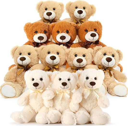 MaoGoLan Bulk Teddy Bear Baby Shower, 12 Packs Small Teddy Bear Stuffed Animals in Bulk,13.5" Small Stuffed Bears Plush for Wedding,Birthday,Christmas, Party Decorations