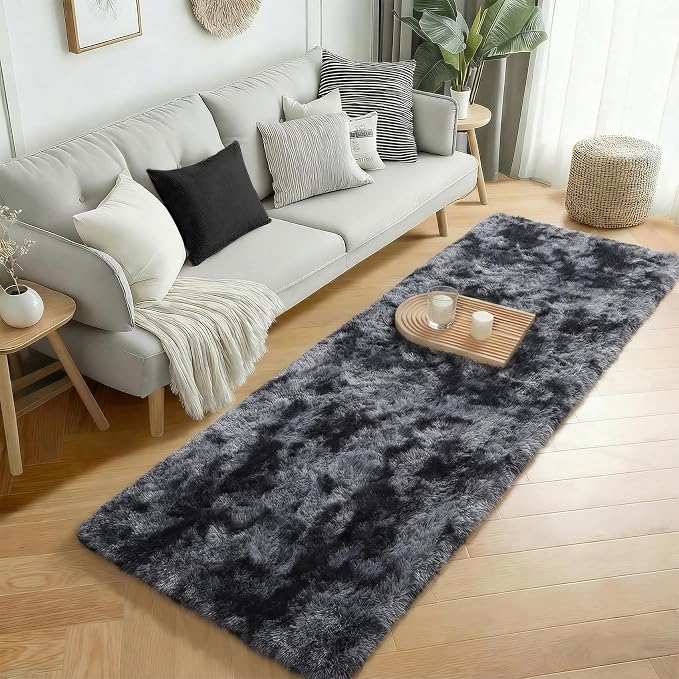 PAGISOFE Super Soft Runner Rugs for Hallway 2' x 6', Abstract Grey Fluffy Rug Home Decor Aesthetic, Plush Long Bedside Rugs, Bedroom Carpet Indoor Fluffy Shaggy Furry Throw Rug for Teen Dorm Nursery