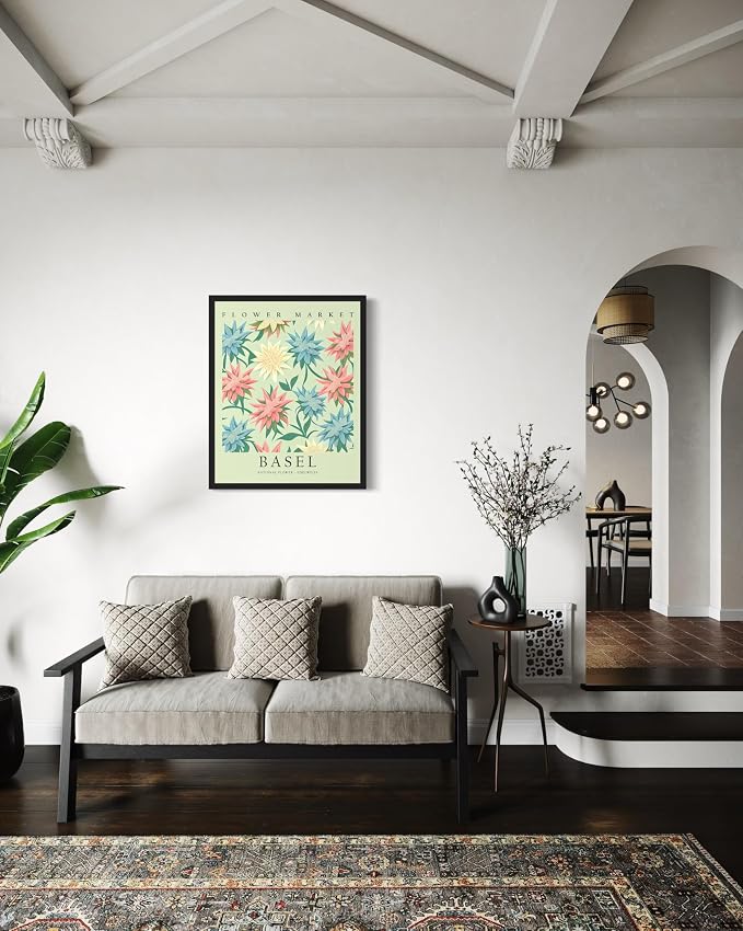 Switzerland Flower Market Art Print Poster, Wall Art Floral Painting Botanical Decor for Bedroom, Kitchen, Bathroom Livingroom Decoration 82B (Switzerland, 20"L x 16"W, Black Frame)
