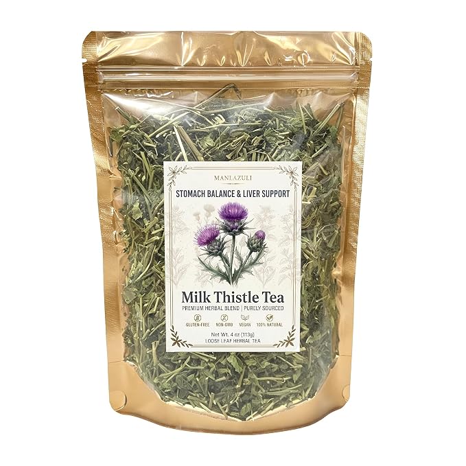 Wildcrafted Milk Thistle Tea Loose Leaf 4 oz (113 g) | 100% Natural Cardo Mariano Dried Herb, Caffeine-Free Liver Tea, Vegan, Non-GMO, Handpicked, Non-GMO