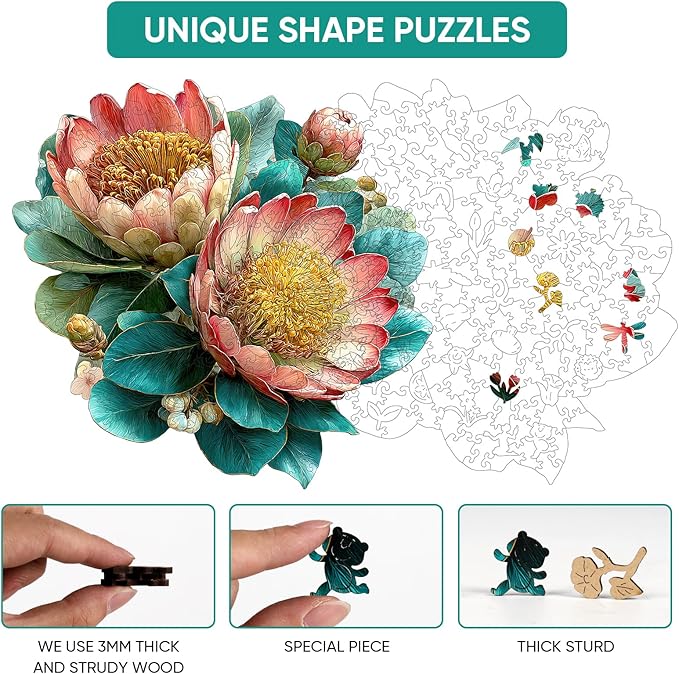 MEATRN King Protea Wooden Puzzles for Adults 200 Pcs, 11.4x11.1 in, Fun Educational Wood Puzzle, Handmade Decorative Gift, Relaxing Wood Puzzle Game for Family & Friends