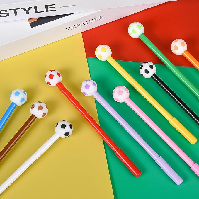 LiYiQ 25 Pcs Soccer Party Favor Cartoon Cute Fun Pens for Kids Kawaii Soccer Shape Gel Black Ink Pen Cute Soccer Pens for School Office Home Student Kids Present