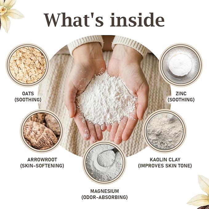Herb & Root Talc Free Body Dusting Powders. Rose, Vanila, Sandalwood, Lavender, Jasmine, and Gift Sets (Full Size, Vanilla)
