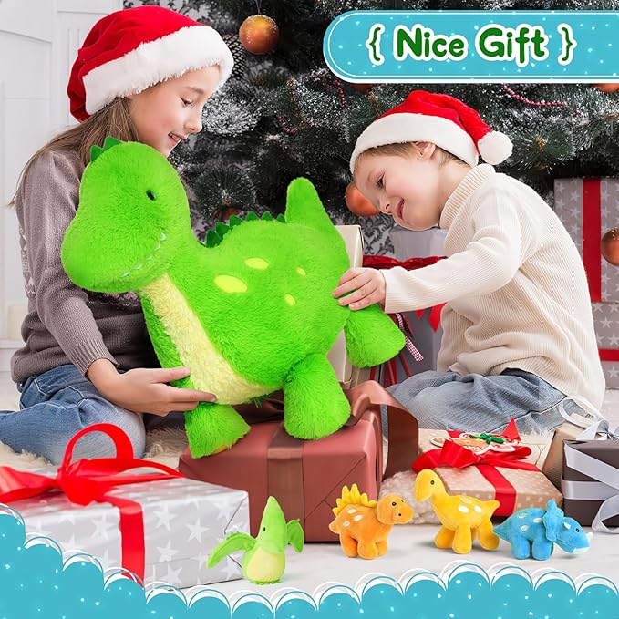 Tezituor Cute Dinosaur Stuffed Animal with 4 Baby,Dinosaurs Plush Toys,Large Dino for Girls Boys Kids (Dinosaur with 4 Babies)