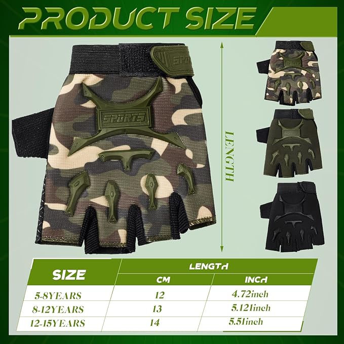 Boao 3 Pairs Kids Half Finger Bike Gloves Non-Slip Breathable Adjustable Birthday Gift for Boys Girls for Bike Workout