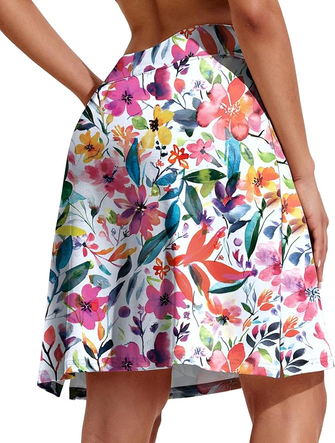 COOrun Women's 20" Knee Length Skirts High Waisted Golf Skorts with Pockets | Soft, Quick Dry, Split Hem, Built-in Shorts, A-line, Modest Skirts, for Golf Athletic Tennis Work Casual