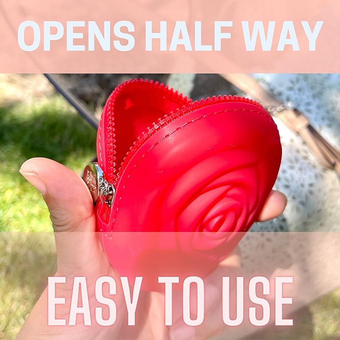 Adorable Pink Peri - Menstrual Period Cup Case Storage Bag | Rose Design + Silicon Material | Easy to carry, clean, and use | Metal Chain attached | Multi-use for any small items - Red