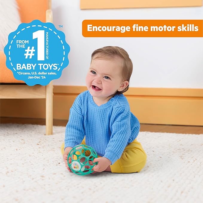 Bright Starts Oball Easy-Grasp Rattle BPA-Free Infant Toy in Teal, Age Newborn and up, 4 Inches