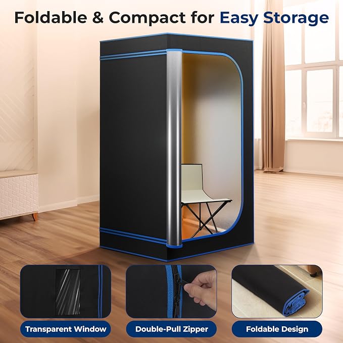 SereneLife 1300W Full Size Portable Infrared Sauna - with Heating Foot Pad & Foldable Chair - Single Person Use, Indoor Personal Home Spa for Weight Loss, Stress Relief & Relaxation