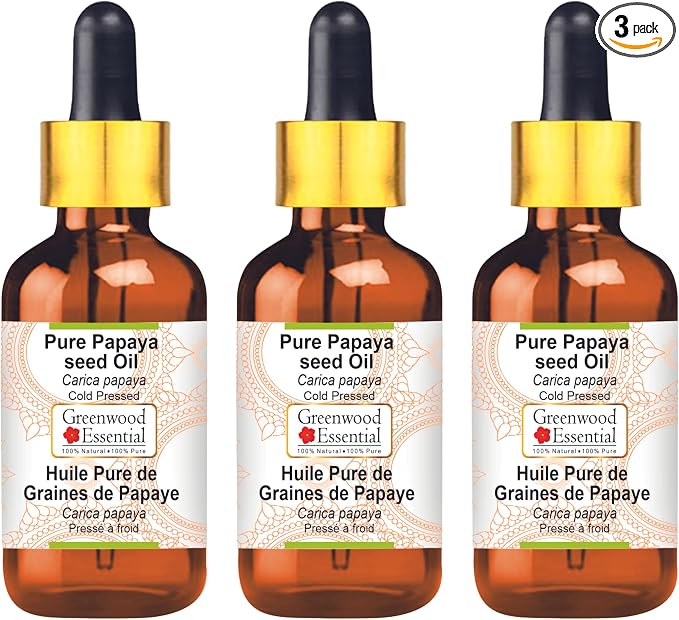 Greenwood Essential Pure Papaya Seed Oil (Carica Papaya) with Glass Dropper Cold Pressed (Pack of Three) 100ml X 3 (10 oz)
