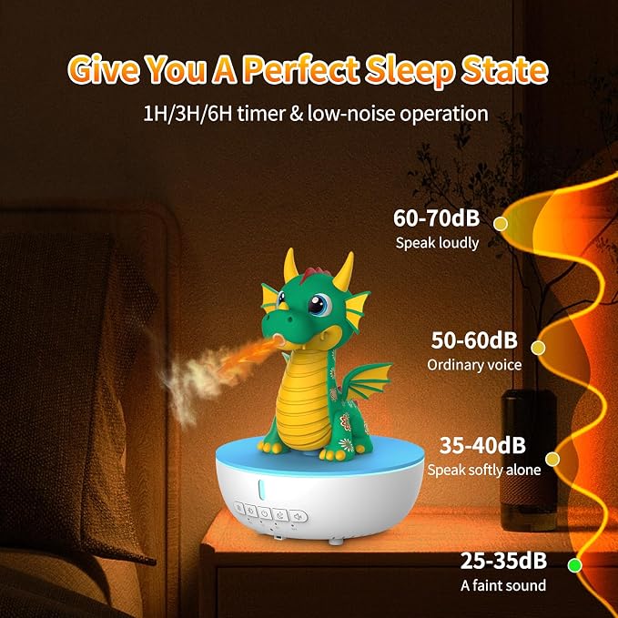 Essential Oil Diffuser for Kid, 200ML Aromatherapy Diffuser Humidifier With Remote & Timer Control, 10 Soothing White Noise, Cute Aroma Diffuser for Bedroom Home Office, Green