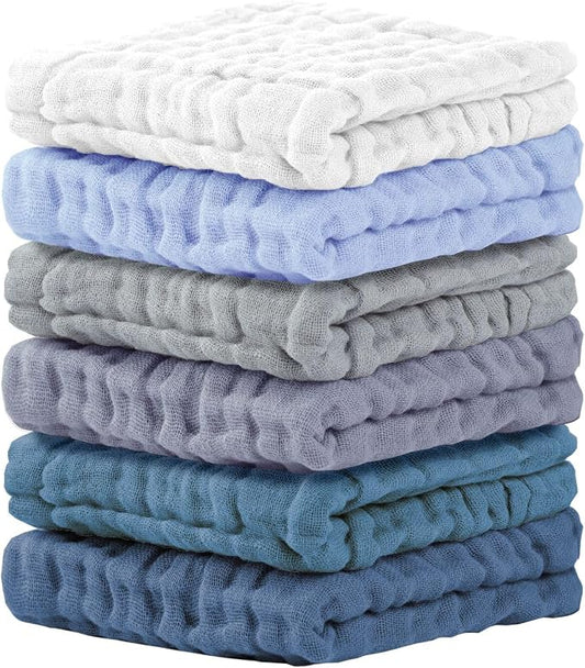 Cuddle Campus Baby Washcloths 6 Packs, Muslin Washcloths Baby,Cotton Burp Cloths, Extra Absorbent and Soft Wash Clothes for Newborns, 12x12 Inches