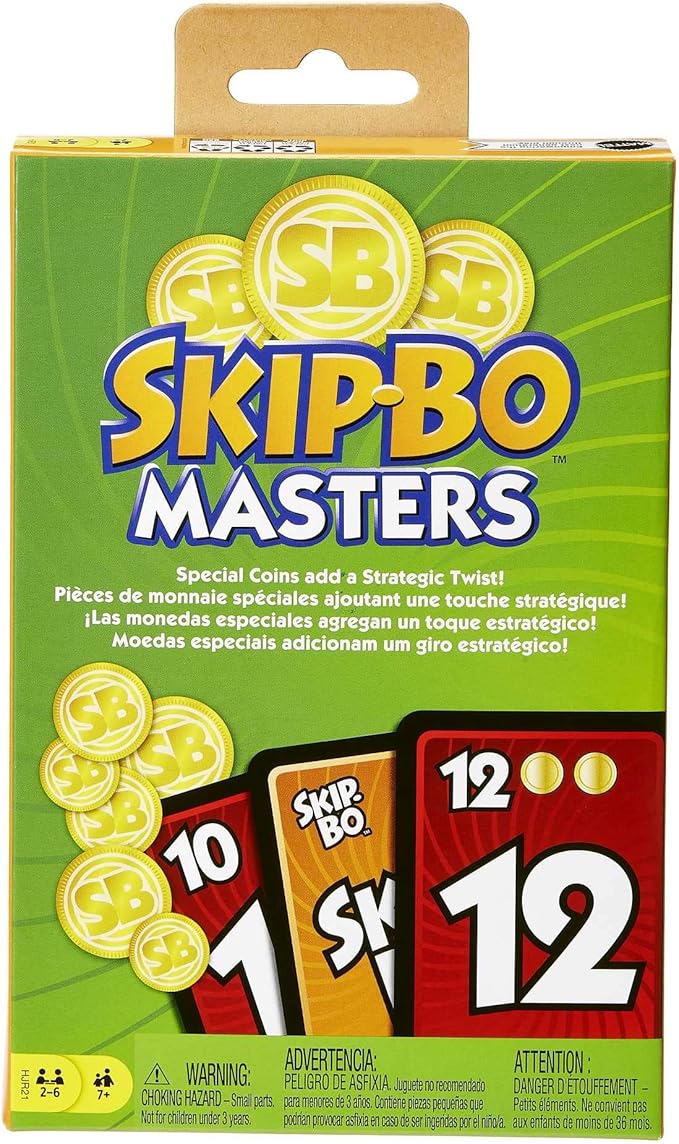 Mattel Games Skip-Bo Masters Card Game for Adults, Family Night & Parties, Play Numbers in Order for 2 for 6 Players