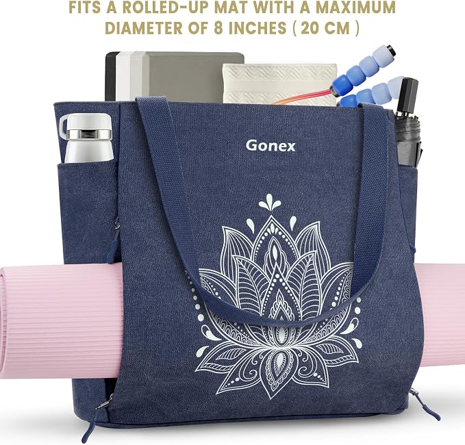 Gonex Yoga Mat Bag, Large Tote Bag with Multi Pockets for Women Men, Canvas Mat Carrier, Full Zipper Easy Access for Pilates Gym Travel