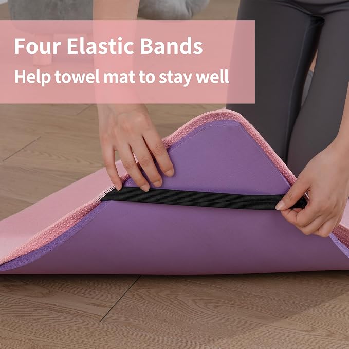 MICROFI New Microfiber Hot Yoga Towel Mat, 24 x 72 inches, with Non-Slip Silicone Grip, Secure Fit Elastic Straps