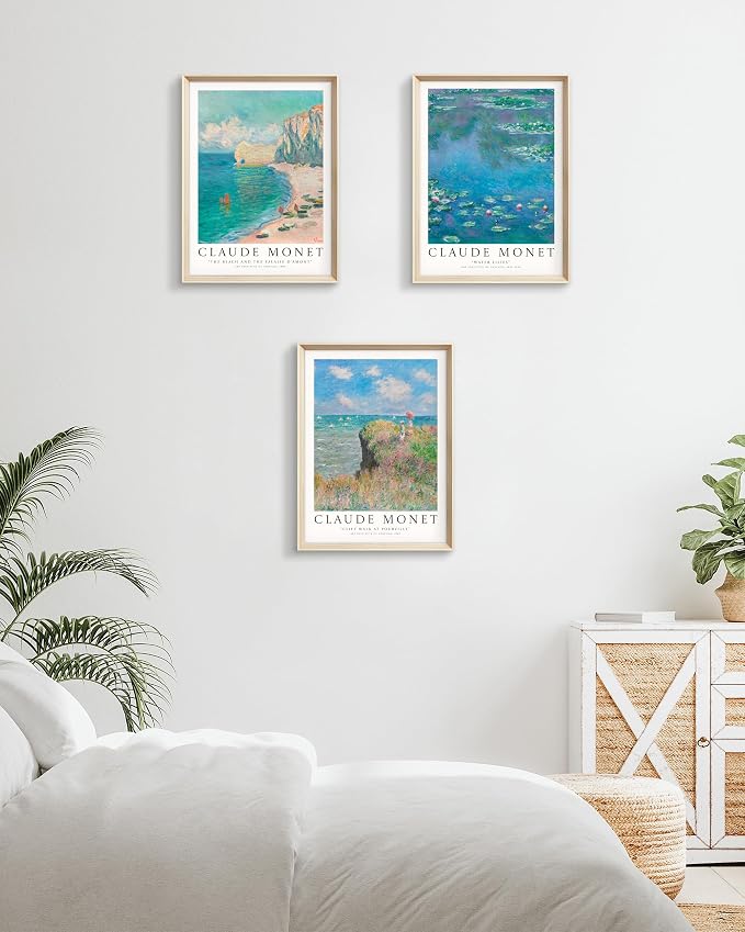 HesenDot Framed Wall Art, Claude Monet Impressionism Canvas Prints Set | 12x16IN Set of 3,High Framed Canvas Prints,Vintage Landscape Painting,Wall Decor for Living Room Bedroom Gallery Office
