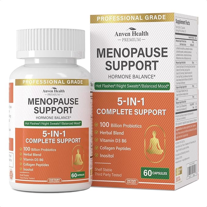 Menopause Supplements for Women 100 Billion CFU Probiotics | Vitamin D3 & B6, 100B Probiotics, Black Cohosh & Herbs, Collagen, Hot Flashes & Night Sweats Relief, pH Balance