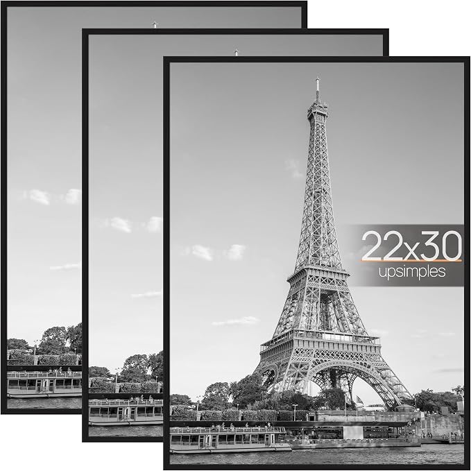 upsimples 22x30 Poster Frame, Easy Slide-In Assembly, Black, 3 Pack | Gallery Wall 22 x 30 Picture Frames Set for Family, Wedding, Christmas, Easy to Change Photos