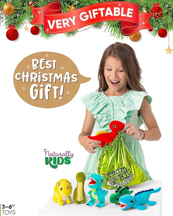 Naturally KIDS Stuffed Animal, Toddler Gifts for Boys, Girls, Plush Dinosaur Toys Set 6
