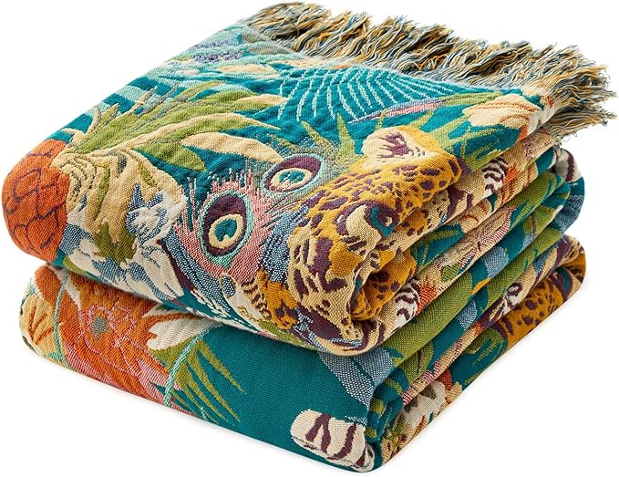 MSGKV Boho Throw Blanket 50"x60" Summer Cotton Leopard Animals Blanket | Muslin Throw, Leopard Animal Pattern, Reversible Woven, Lightweight Comfort, Farmhouse Decor, All Seasons, Machine Washable