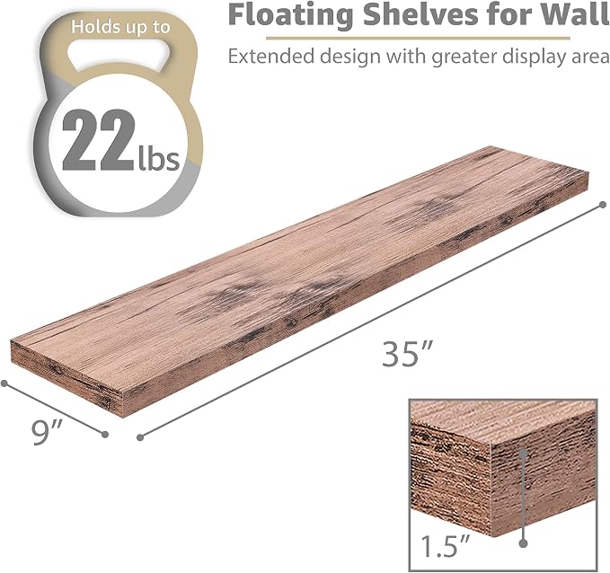 Sorbus Floating Shelves for Wall - 35 Inch Long Bathroom Shelves, Wall Decor for Bedroom, Kitchen, Living Room & Book Storage - Mounted Floating Shelf with Invisible Brackets (Mahogany, 2 Pack)