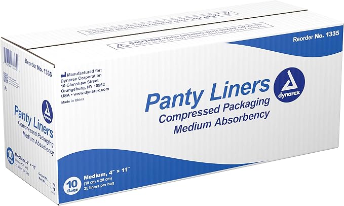 Dynarex Unisex Incontinent Pad Pant Liner 4 X 11 Inch 1335, 250 Ct