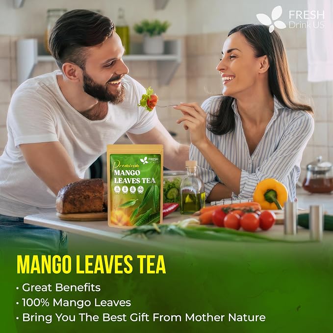 FreshDrinkUS, 8 oz Premium Dried Mango Leaves (Mangifera indica) – Cut & Sifted Loose Leaf for Herbal Tea – Natural Botanical Leaves for Hot & Iced Infusions – Non-GMO, No Additives, Resealable Pouch