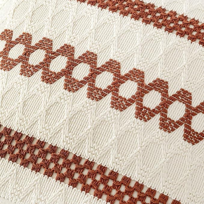 MIULEE Set of 2 Fall Rust Decorative Pillow Covers 18x18 | Farmhouse Boho Couch Throw Pillows, Modern Cotton Cushion Covers, Macrame Woven Home Decor for Bed Sofa Chair