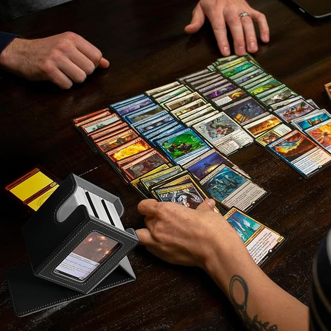 UAONO 4 Pack Commander Deck Box for MTG, Magnetic Card Boxes, Fits 100+ Double-Sleeved Cards, with 8 Dividers, 4 Top Loaders, Fits TCG/PTCG/YGO/Sports Cards
