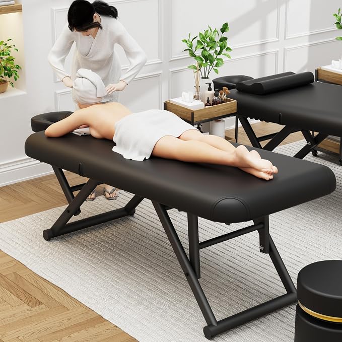 Olela Heavy Duty Stationary Massage Table - Adjustable Massage Table with Adjustable Height & Backrest, Treatment Tables with PU Leather, C-Shaped Pillow and Sturdy Metal Frame Support Up to 1000LBS