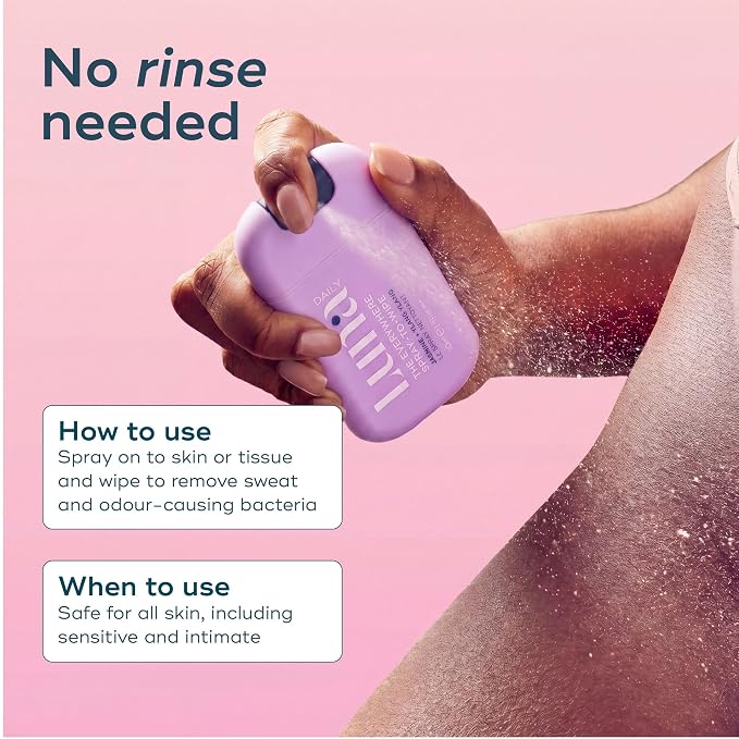 Luna Daily Mini Body Cleansing Spray | Instant Cleansing & Hydration for Feminine & Body Care | pH-Balanced & Moisturizing | Fresh Jasmine & Ylang Ylang Scent | Odor Control & Pregnancy-Safe, 30ml