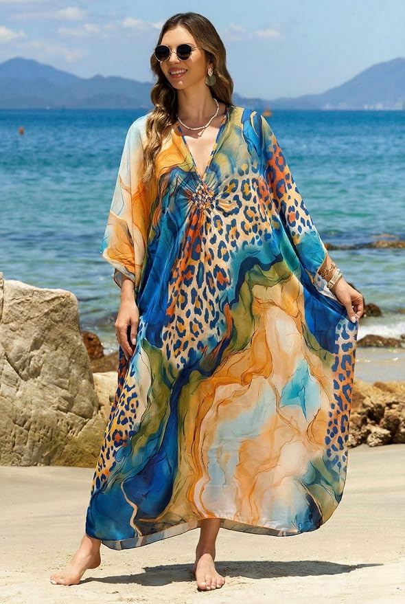 Mumu Dresses for Women Plus Size, Bohemian Kaftan Beach Cover Up Long Maxi Nightgown Soft Loungewear