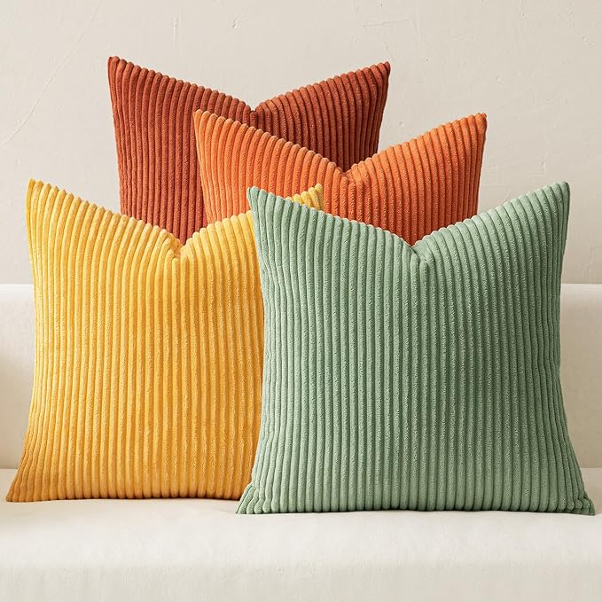 MIULEE Fall Decorative Throw Pillow Covers Yellow Rust Green 16x16 | Set of 4, Vintage Retro Fall Decor, Mix and Match Color Clash Design, Vibrant Cushion Covers for Sofa Couch Bed Living Room