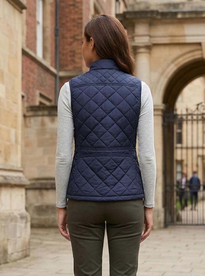 Fuinloth Women's Quilted Vest Lightweight Puffer Stand Collar Zip Gilet | 4 pockets with 2 inner storage. Quilted padded warm gilet. Fall winter outerwear layering vest for travel hiking daily wear.