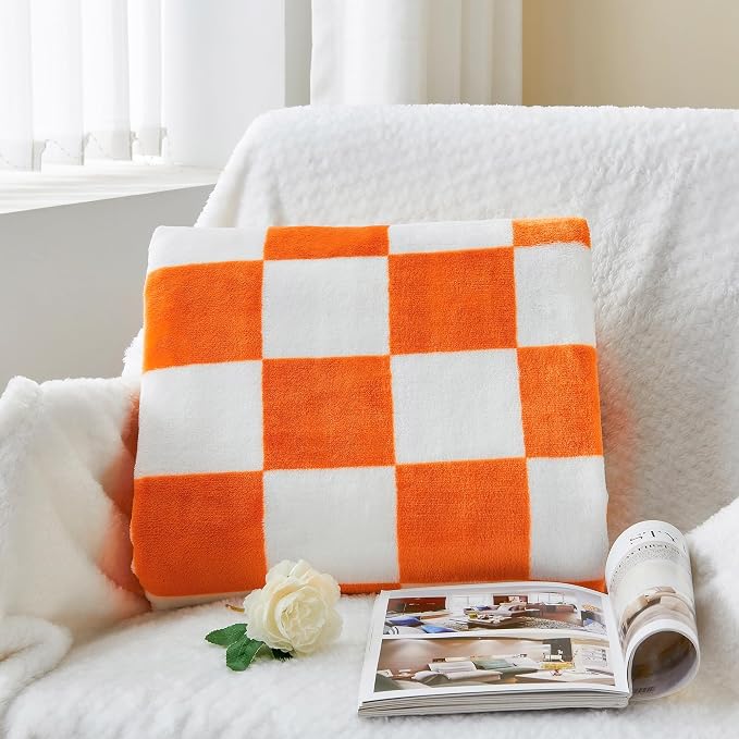BEDELITE Plaid Throw Blanket for Checker Neyland, Orange & White 50“x60” | Tennessee vols Decor, Gift for Vol Nation,100% Polyester Microfibe, Soft, Lightweight Warm, Machine Washable, for Couch Bed