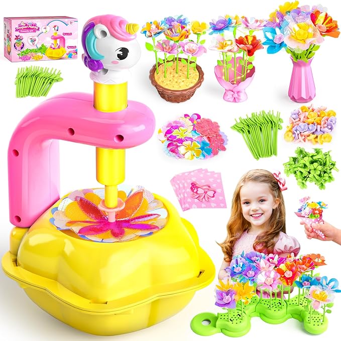 DIY Arts and Crafts for Kids Flower Toys with Lighted vase, Upgraded Unicornous Design Fabric Bouquet Craft Kits for Kids Toys for Toddler Girls Christmas Birthday Gifts for 3 5 6 7 8 10 12+ Year Old