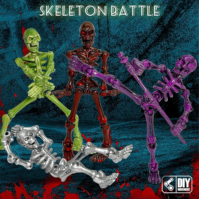 6 Pack T13 Action Figures Set—Halloween Skeleton Action Figure Titan 13/Dummy 13/Lucky 13, DIY Multi-Jointed Movable Mini Skeleton Toy Halloween Miniatures Gift Decor