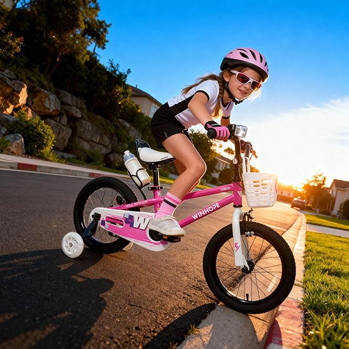 WinHope Kids Bike, 12-18 Inch Toddler Bicycle with Removable Training Wheels and Dual Brakes, Children Bike for Beginner with Adjustable Seat and Headlebar for 2-9 Years Boys Girls, Multiple Colors