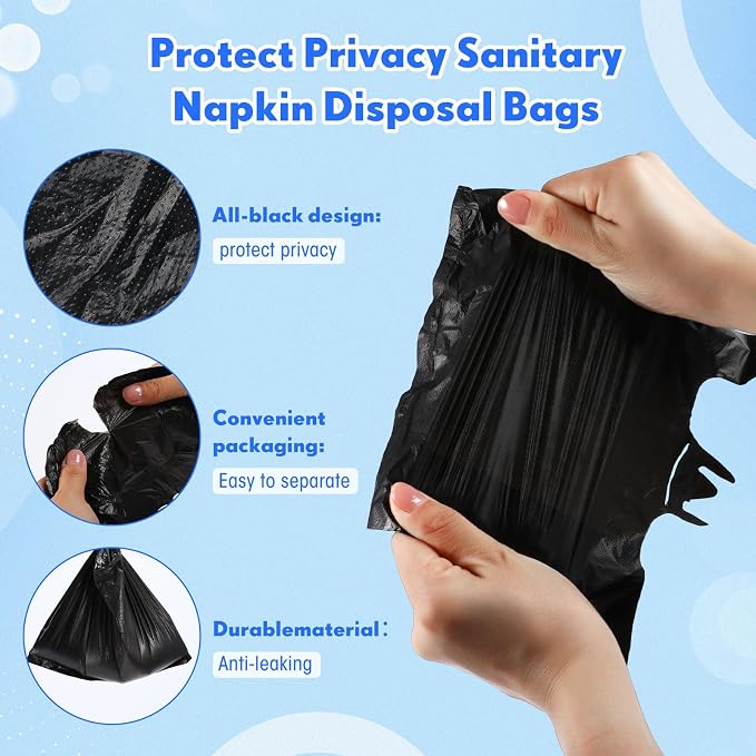 2000 Pcs Sanitary Napkin Disposal Bags with Handles, Sanitary Disposal Bag 10.2 x 7.1inch, Black Trash Bags Women Personal Waste Bag for Tampons, Pads, Liners (Black)