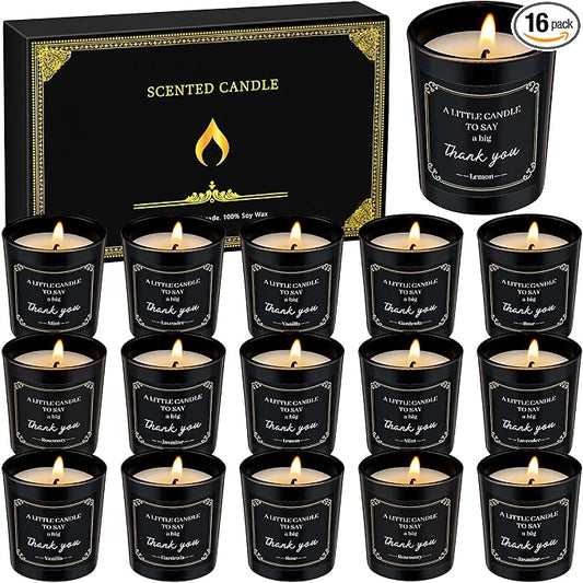 MTLEE 16 Pack Scented Candles Gifts Set Aromatherapy Soy Wax Candles Bulk Scented for Women Men Birthday Bath Yoga Family Gatherings Festive(Appreciation,Black)