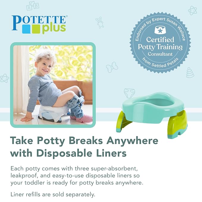 Kalencom Potette Plus 2-in-1 Travel Potty and Trainer Seat - Dual-Purpose Potty Training Toilet Seat - Portable Potty for Toddler Travel - with Durable, Lock-in Legs and Splash Guard - Teal