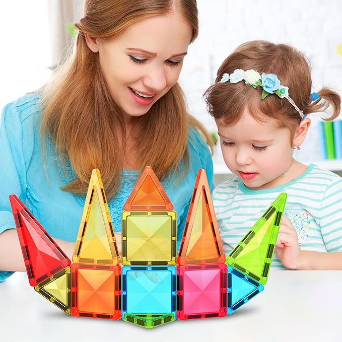 Magnet Tiles Building Block Toy Set Travel Size Mini Diamond Series Magnetic Construction Magnetized Connecting Blocks Promote Fun STEM Learning Child Brain Development for Ages 3+ EPM12