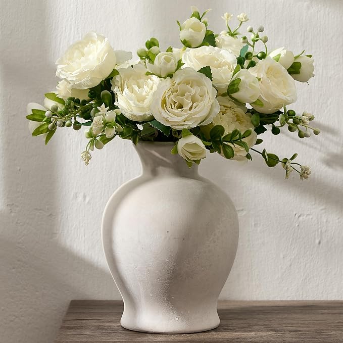 7.2" Ceramic Vase for Home Decor, Decorative Terracotta Farmhouse Rustic Vases for Living Room Kitchen Bedroom Bathroom Entryway Mantel Table, Pottery Vases for Pampas Grass Dried Fresh Flowers