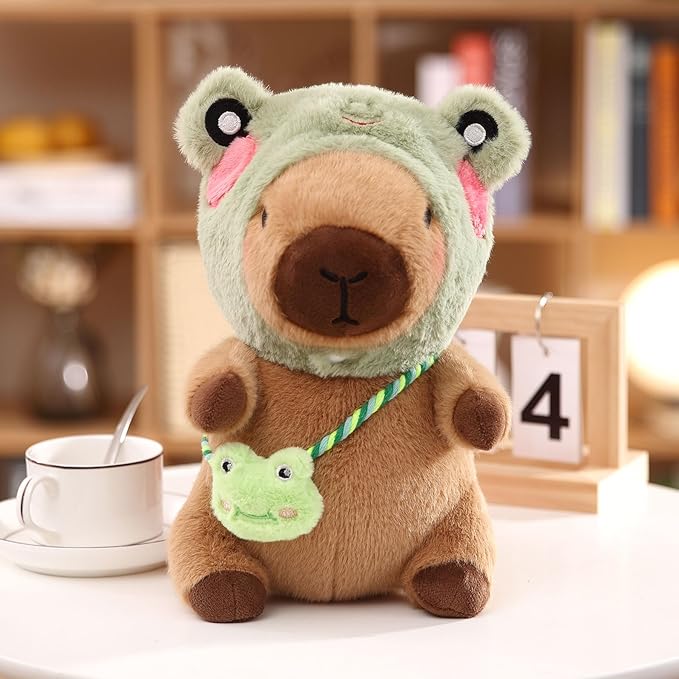 Capybara Plush with 9 pcs Clothes & Accessories, 10.2 in Cute Capybara Stuffed Animal Plush Toys, Dress Up Cute Plushies for Girls/Boys (Green)