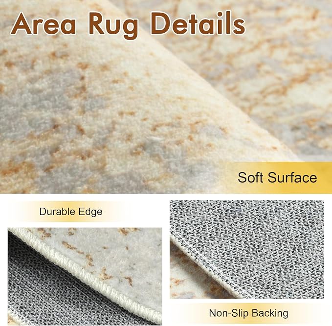 5x7 Ft Area Rugs for Living Room, Soft Non-Slip Washable Rugs Modern Abstract Pattern Carpet for Bedroom Indoor Floor Nursery Home Decor (Beige)