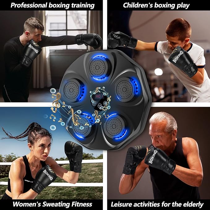 Music Boxing Machine, Interactive Punching Trainer with Boxing Gloves, Large Size Wall Mounted Electronic Boxing Target for Adult Kids, 9 Modes & 9 Speeds