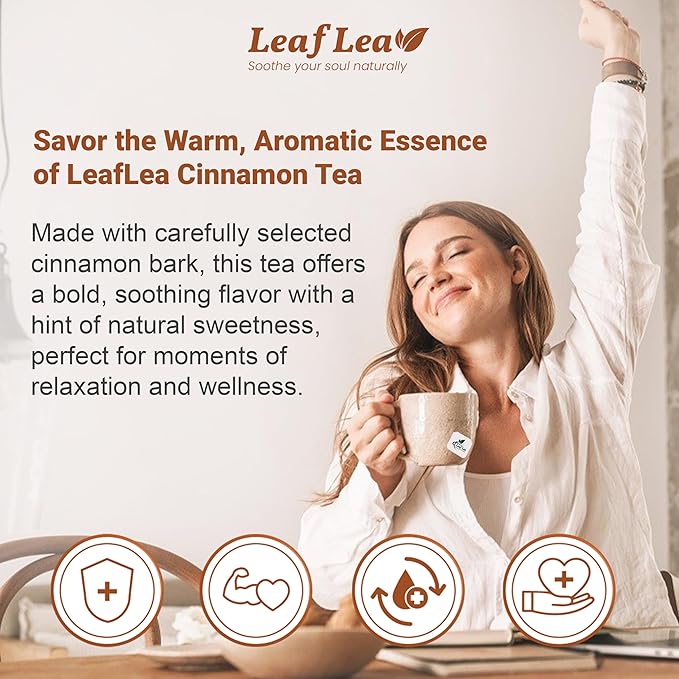 LeafLea Cinnamon Tea Bags, Warming Spice Family Value, 120 Count | Pure Single-Ingredient Cinnamon, Sugar-Free, Caffeine-Free, Individually Foil-Wrapped, 3-Box Stock-Up, Vegan, Non-GMO