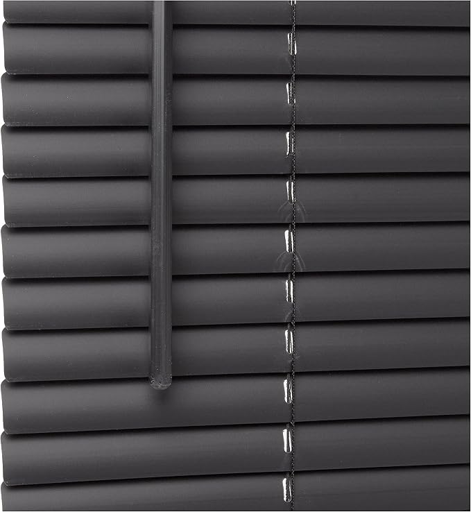 Cordless Light Filtering Mini Blind - 48 Inch Width, 64 Inch Length, 1" Slat Size - Black - Cordless GII Morningstar Horizontal Windows Blinds for Interior by Achim Home Decor