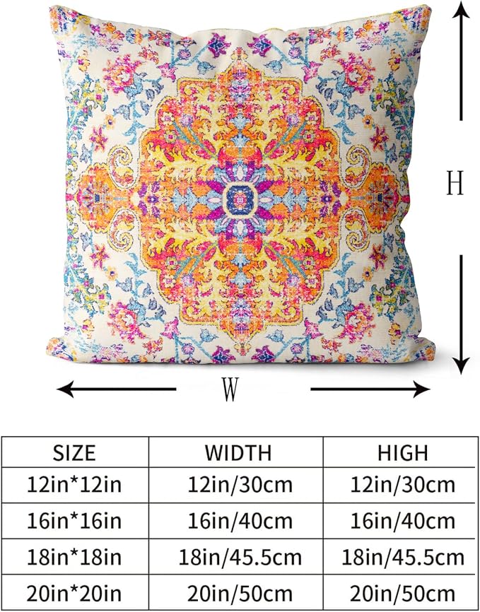 Snycler Orange Blue Ethnic Boho Pillow Covers 16x16 in Boho Carpet Cream Coral Floral Decorative Couch Pillow Cases with Zipper Set of 2 Home Decor for Living Room Bedroom Bed Cushion Outdoor